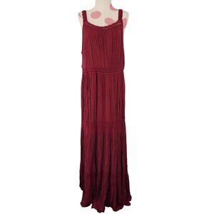 Women's Knox Rose Maroon Lace Tiered Ruffled Maxi Dress Large Boho Hippie